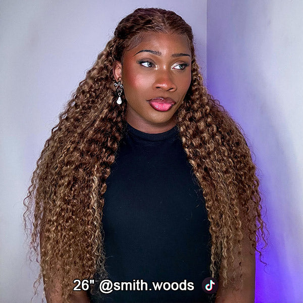 Water Wave 4/27 Highlight Wear Go Glueless Wig Pre-cut Lace Wig 7x5 HD Lace Wig Preplucked with Natural Hairline