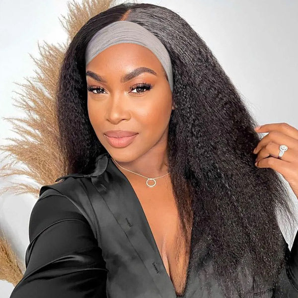 OQ HAIR Affordable Kinky Straight Human Hair Headband Wig Ready To Wear Wig No Glue Needed