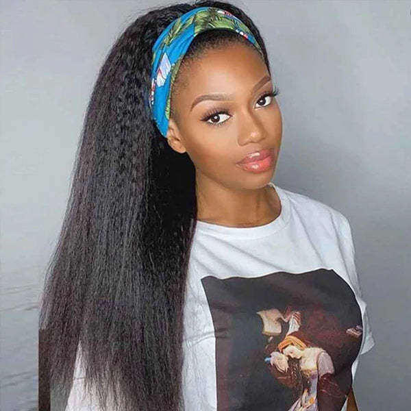 OQ HAIR Affordable Kinky Straight Human Hair Headband Wig Ready To Wear Wig No Glue Needed