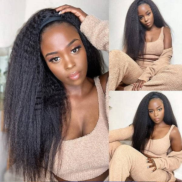 OQ HAIR Affordable Kinky Straight Human Hair Headband Wig Ready To Wear Wig No Glue Needed