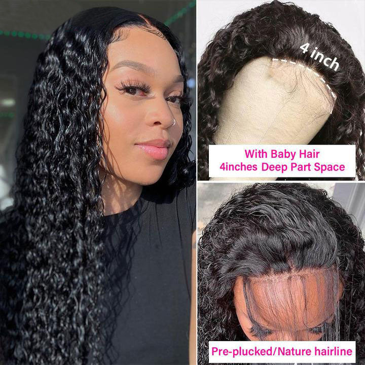 4*4 Lace Closure Wig Water Wave Human Hair Wigs Ocean Wave Wet Wavy Preplucked Wigs with Baby Hair