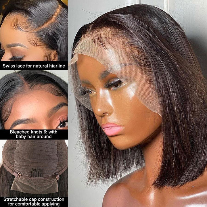 Short Bob Human Hair Lace Front Straight Hair Wigs