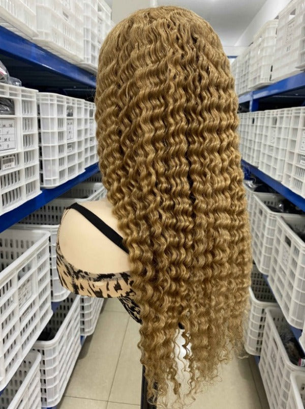 Honey Blonde Human Hair Lace Front Wigs Deep Curly Color Hair Wig
