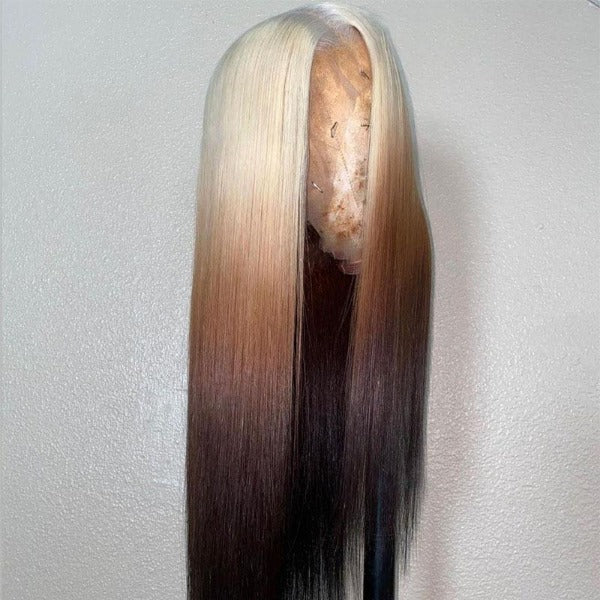 Ombre 613 Brown Lace Frontal 13x4 Wig Straight & Body Wave Human Hair Lace Front Wigs Highlight Brown Colored Human Hair Frontal Wig