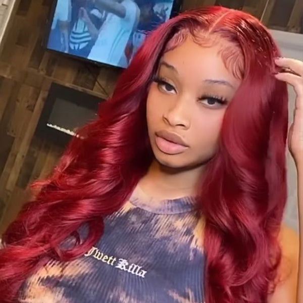 Pre-cut Lace Glueless Wig Body Wave Hair 99J Burgundy Color Wig