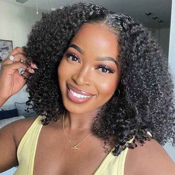Kinky Curly Pre Cut HD Lace Short Bob Wig Wear Go Glueless Wigs