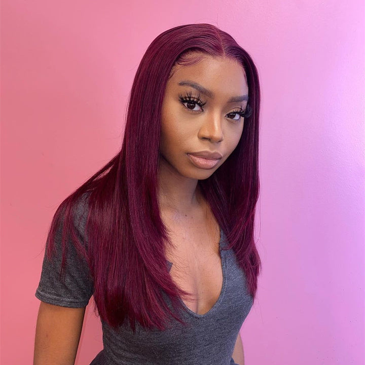 99J Burgundy Color 13x4 4x4 Lace Front & Closure Wig Straight Pre Plucked Human Hair Wigs for Women