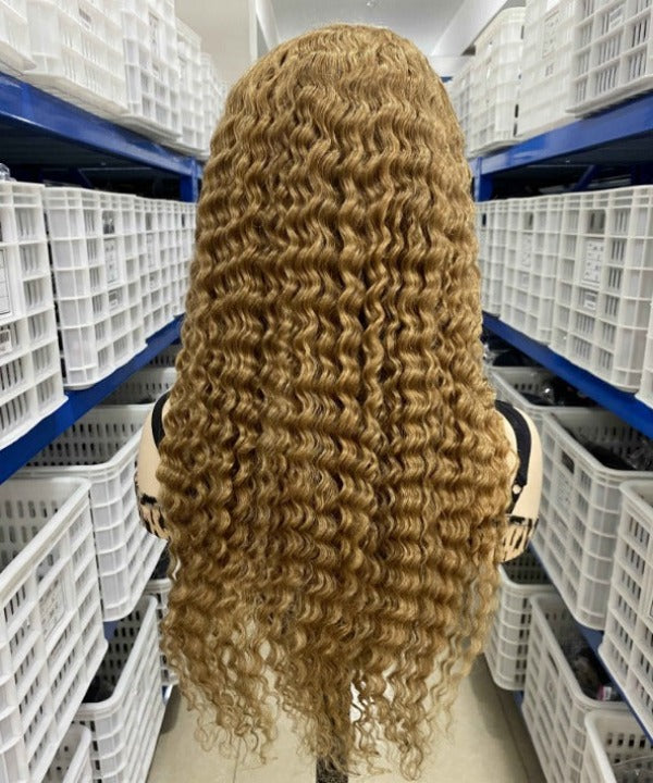 Honey Blonde Human Hair Lace Front Wigs Deep Curly Color Hair Wig