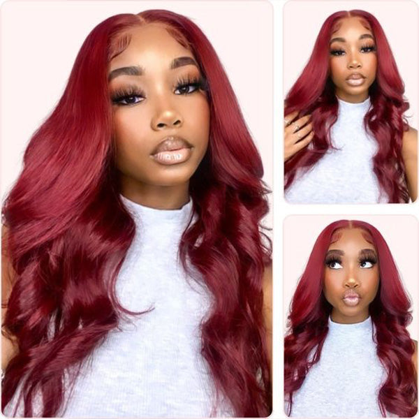 Pre-cut Lace Glueless Wig Body Wave Hair 99J Burgundy Color Wig
