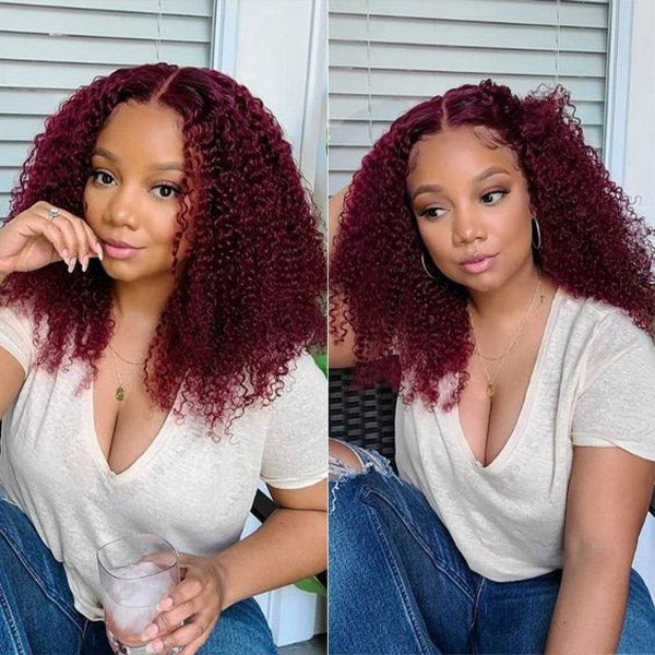 Glueless Human Hair Wigs Burgundy HD Lace Front Wig
