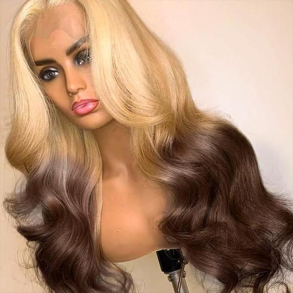Ombre 613 Brown Lace Frontal 13x4 Wig Straight & Body Wave Human Hair Lace Front Wigs Highlight Brown Colored Human Hair Frontal Wig