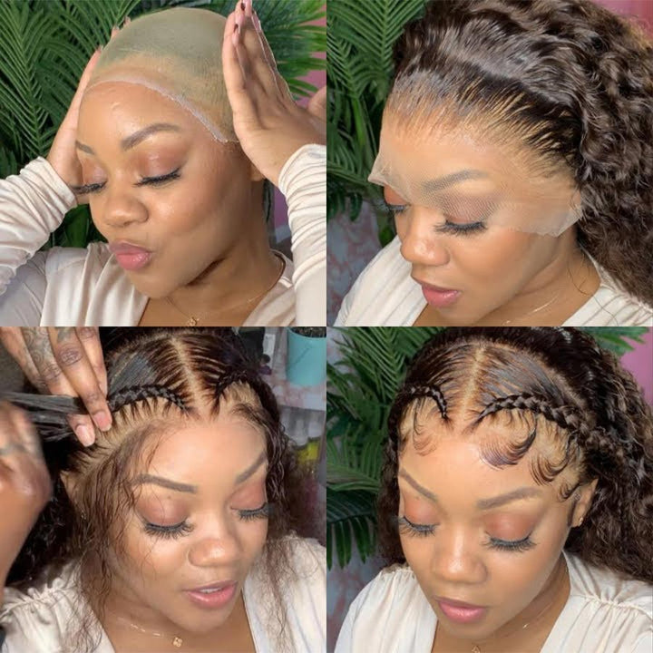Dark Chocolate Color Water Wave Human Hair Preplucked 13x4 4x4 Lace Front Wigs