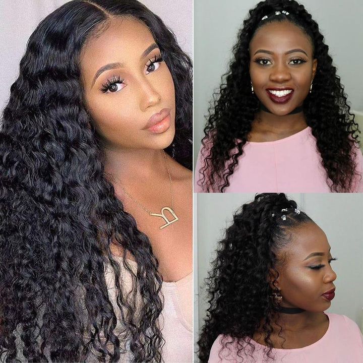U Part Wigs Deep Wave Brazilian Virgin Human Hair 2x4 U Shape Glueless Wigs 180% Density With Straps Combs For Women - ORIGINAL QUEEN HAIR