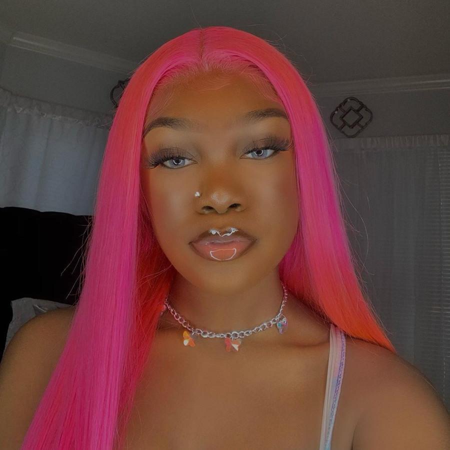 Blue & Pink & Purple Colored Human Hair Wigs Pre-Plucked