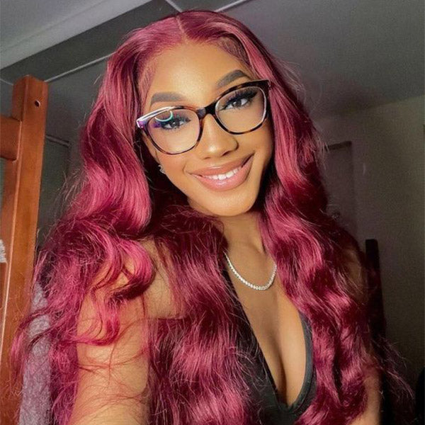 Pre-cut Lace Glueless Wig Body Wave Hair 99J Burgundy Color Wig