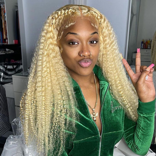 613 Blonde Kinky Curly Hair Virgin Human Hair Lace Front Wigs