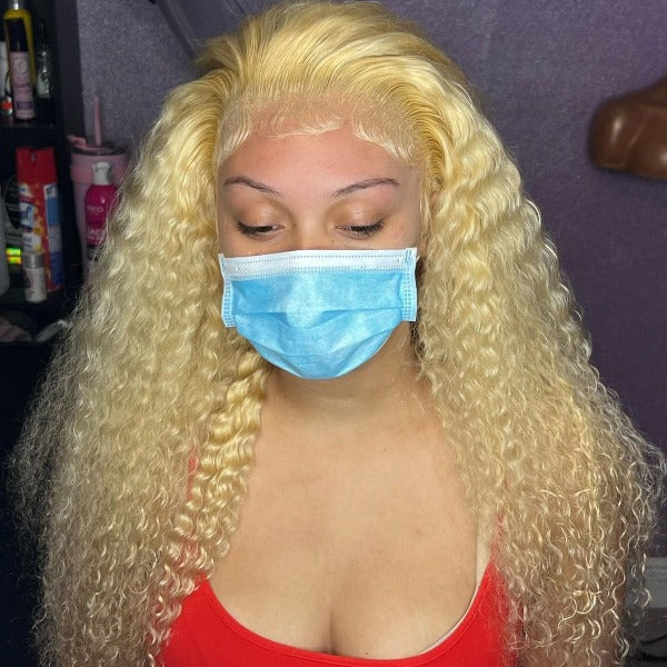 613 Blonde Kinky Curly Human Hair 13x4 4x4 Lace Front Wigs Pre-plucked with Baby Hair for Women
