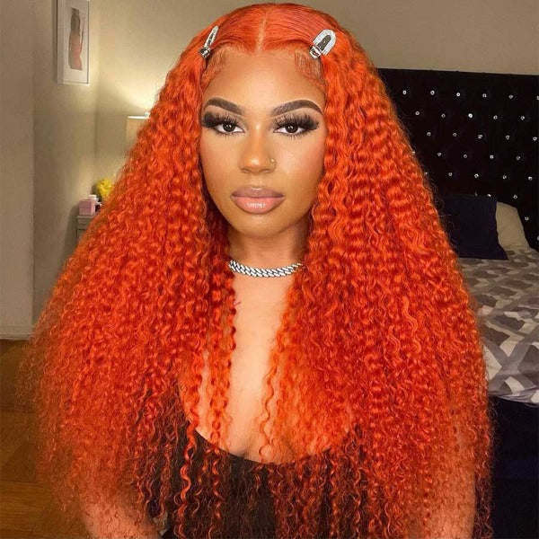 Orange Lace Front Wigs Preplucked Kinky Curly Human Hair Color Wigs