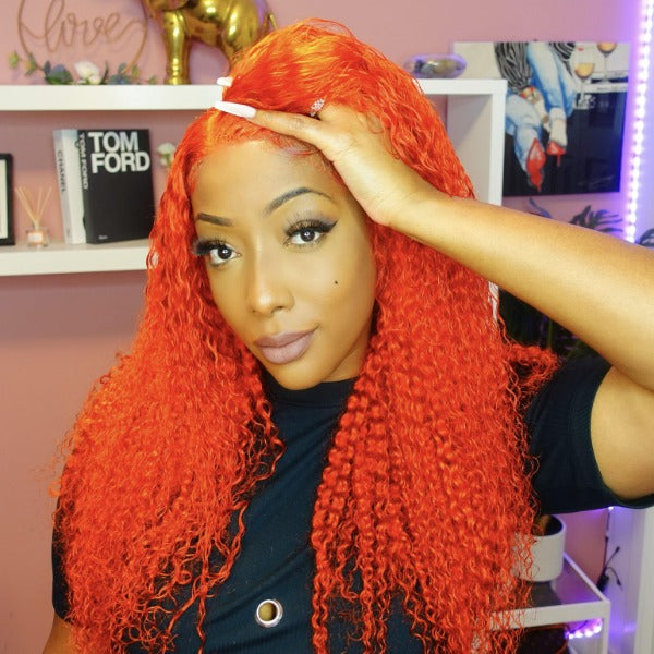 Orange Lace Front Wigs Preplucked Kinky Curly Human Hair Color Wigs
