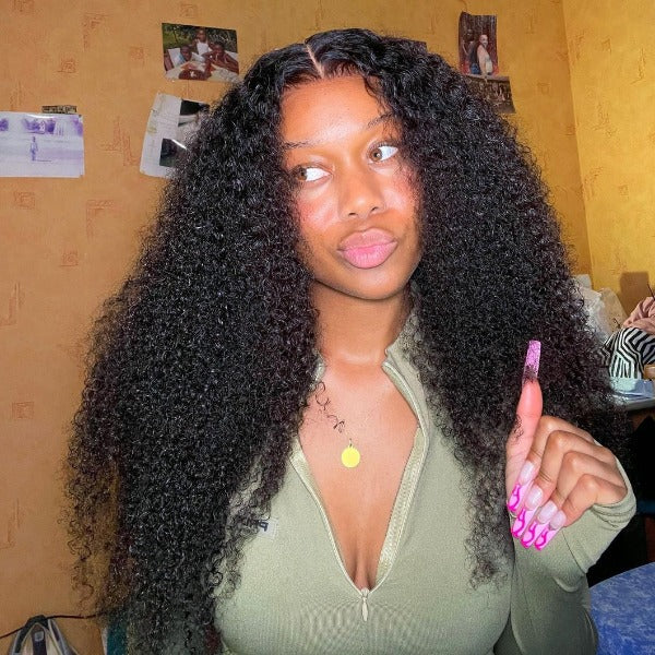 Mongolian Kinky Curly Hair Wig Pre-Plucked Lace Front Wigs