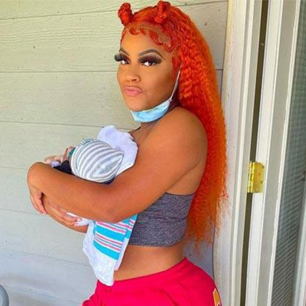 Orange Lace Front Wigs Preplucked Kinky Curly Human Hair Color Wigs
