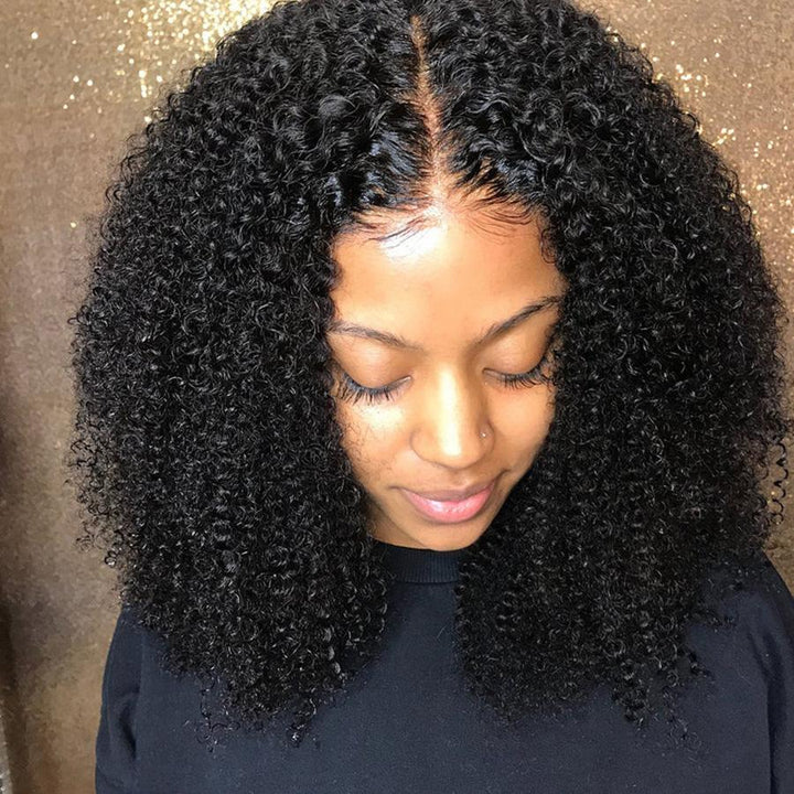 Afro Curly 4x4 Lace Closure Wigs Preplucked Human Hair Skin Melt Lace Wigs for Women - ORIGINAL QUEEN HAIR