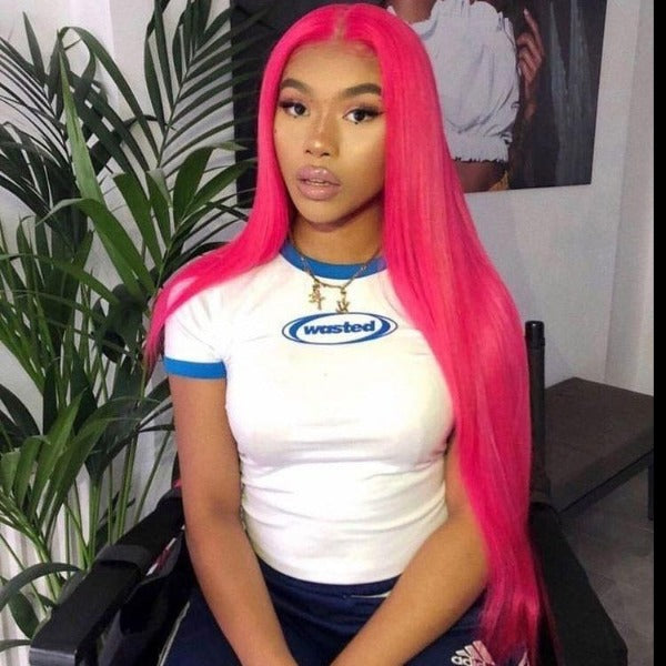 Blue & Pink & Purple Colored Human Hair Wigs Pre-Plucked