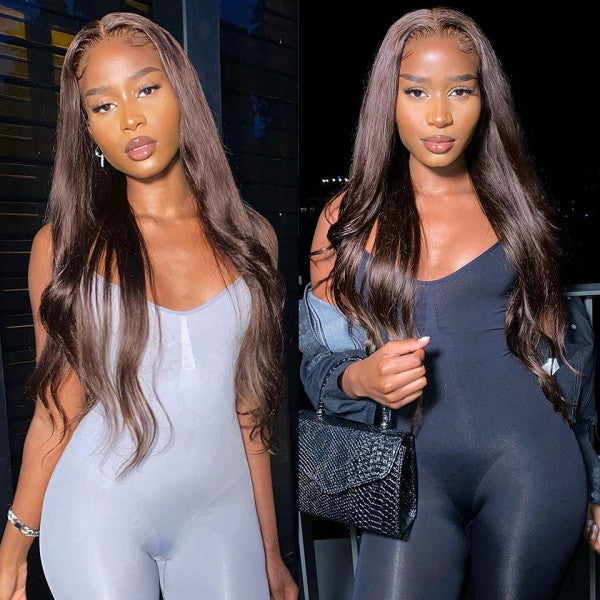 Chocolate Brown Color 13x4 4x4 Lace Front Wigs Preplucked