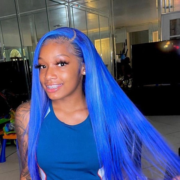 Blue & Pink & Purple Colored Human Hair Wigs Pre-Plucked