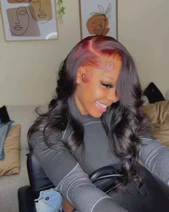 Pink/ Blue/ Green/ Red Roots Mix Black Ombre Color Body Wave13x4 Lace Front Wig Ombre Human Hair