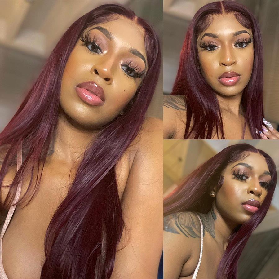 99J Burgundy Color 13x4 4x4 Lace Front & Closure Wig Straight Pre Plucked Human Hair Wigs for Women