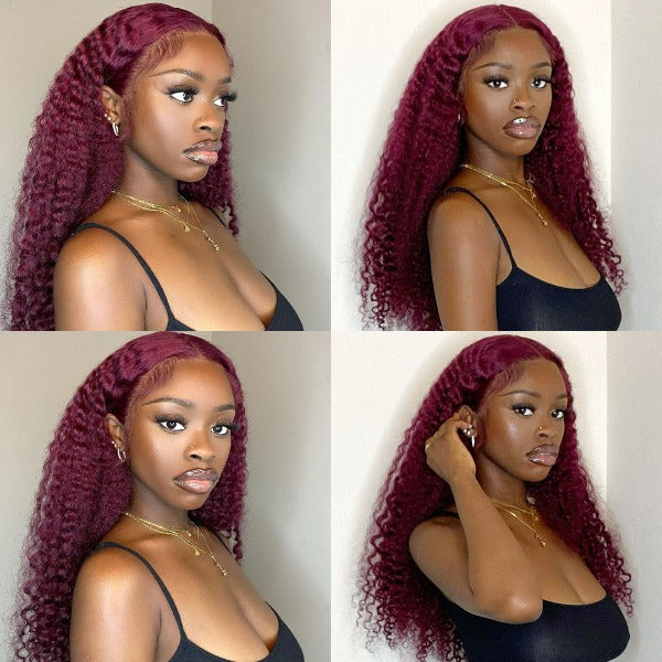 Burgundy 99J Color Deep Wave Lace Frontal and Closure Wig