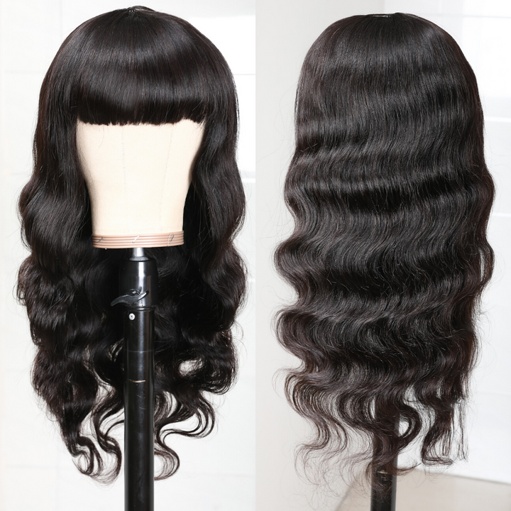 Body Wave Wig Glueless Human Hair Wigs with Bangs