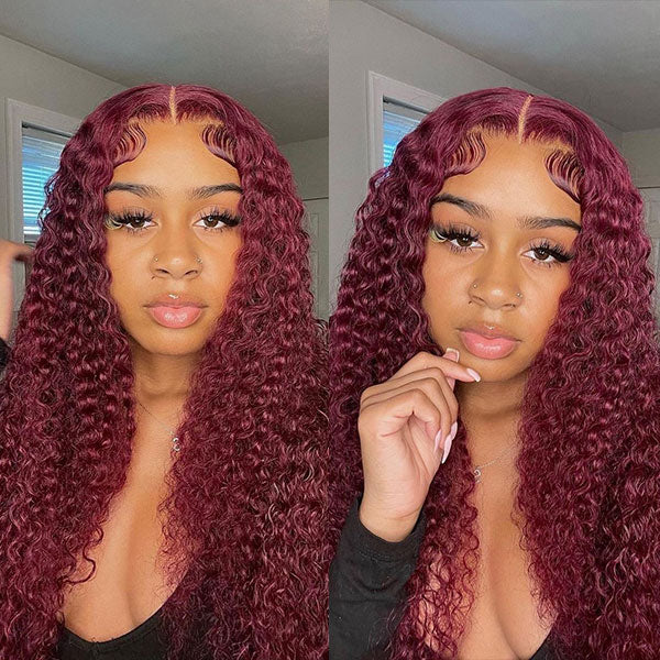 Glueless Human Hair Wigs Burgundy HD Lace Front Wig