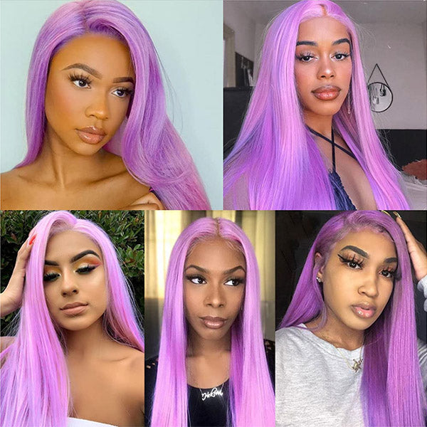 Blue & Pink & Purple Colored Human Hair Wigs Pre-Plucked