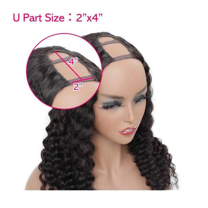 U Part Wigs Deep Wave Brazilian Virgin Human Hair 2x4 U Shape Glueless Wigs 180% Density With Straps Combs For Women - ORIGINAL QUEEN HAIR