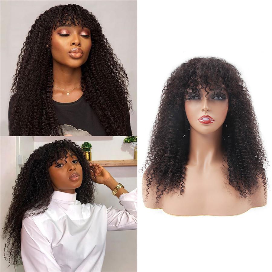 Kinky Curly Virgin Human Hair Wigs with Bangs