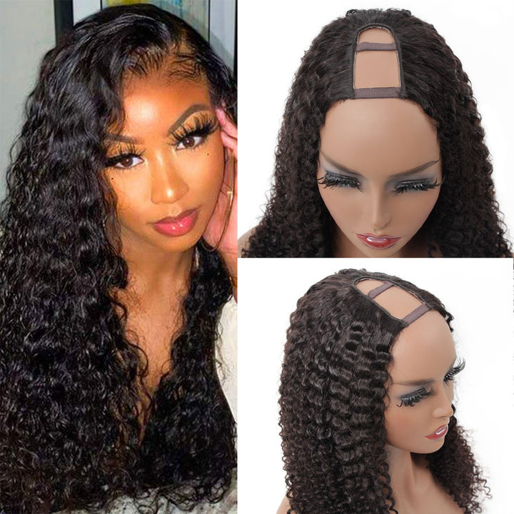 Kinky Curly U Part Human Hair Wig for Women, Brazilian Remy Human Hair Glueless 2x4 U Shape Clip in Half Wig - ORIGINAL QUEEN HAIR