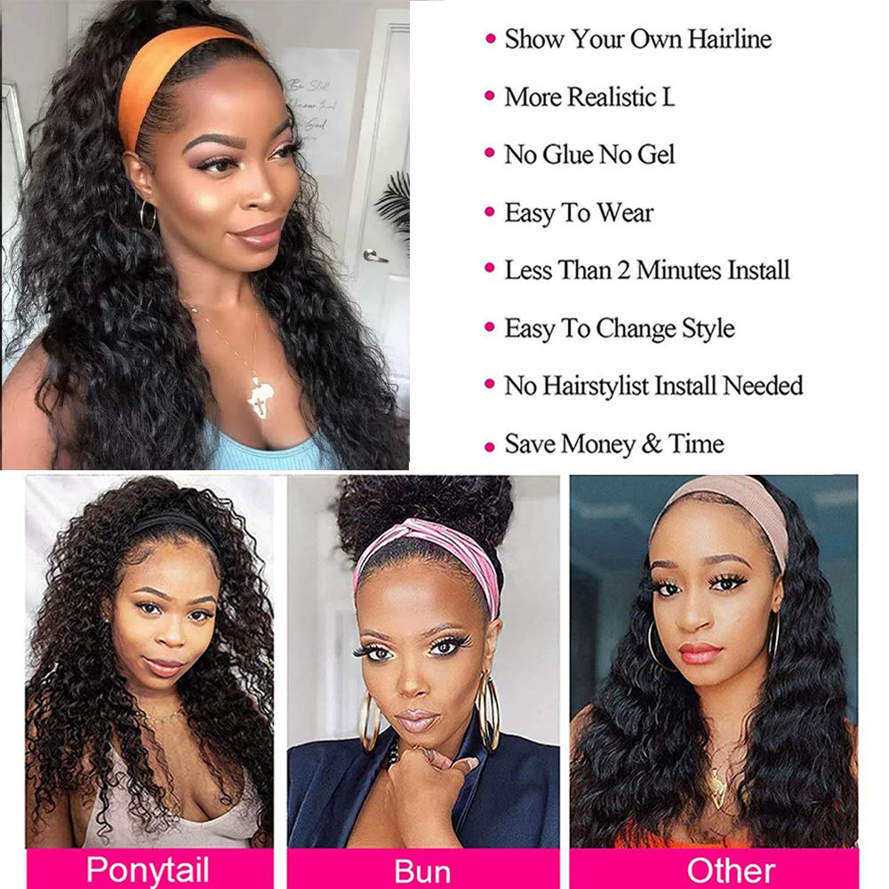 Headband Wig Human Hair Deep Wave Machine Made Wigs