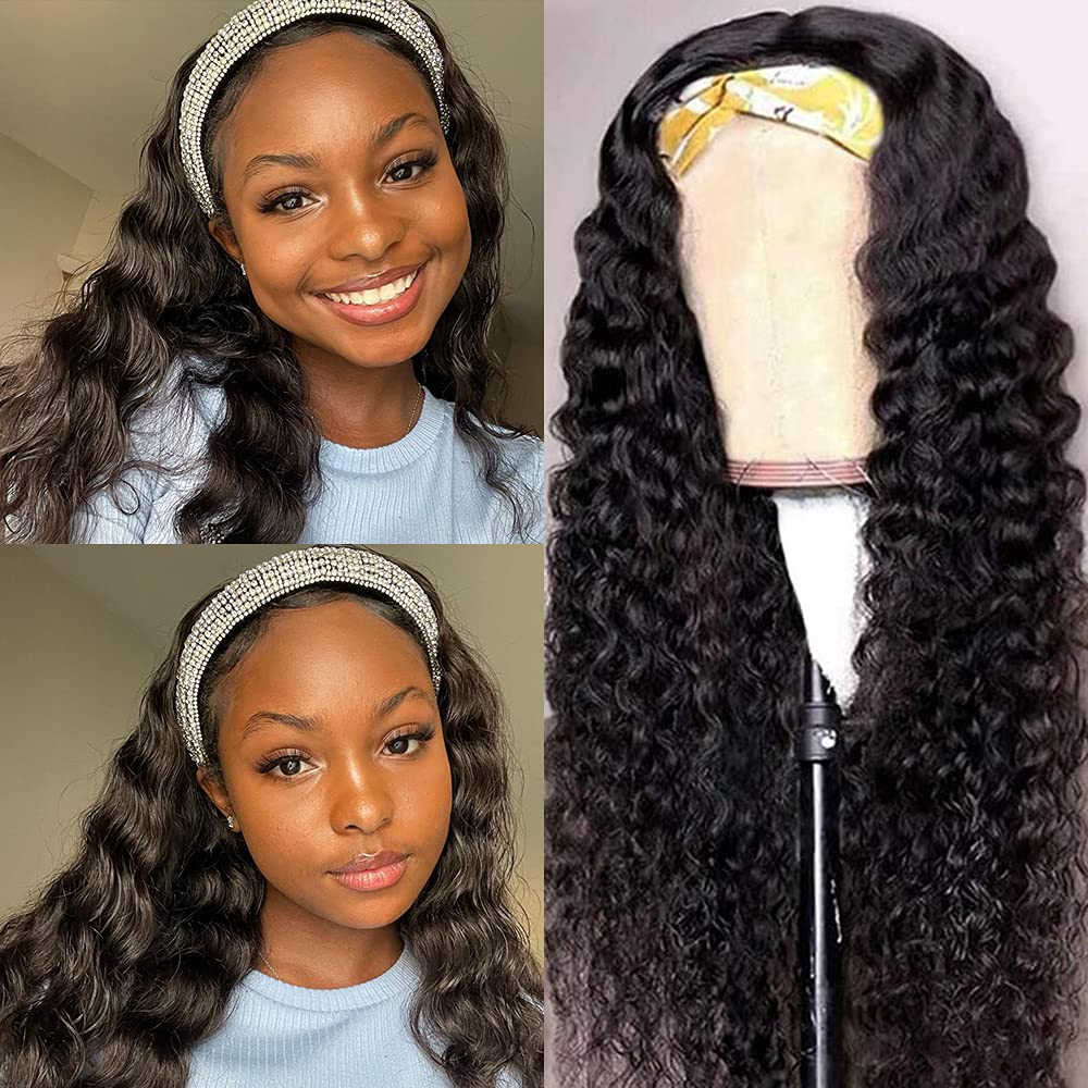 Headband Wig Human Hair Deep Wave Machine Made Wigs