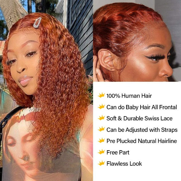 Ginger Lace Front Wig Pre Plucked Kinky Curly Wig Human Virgin Hair