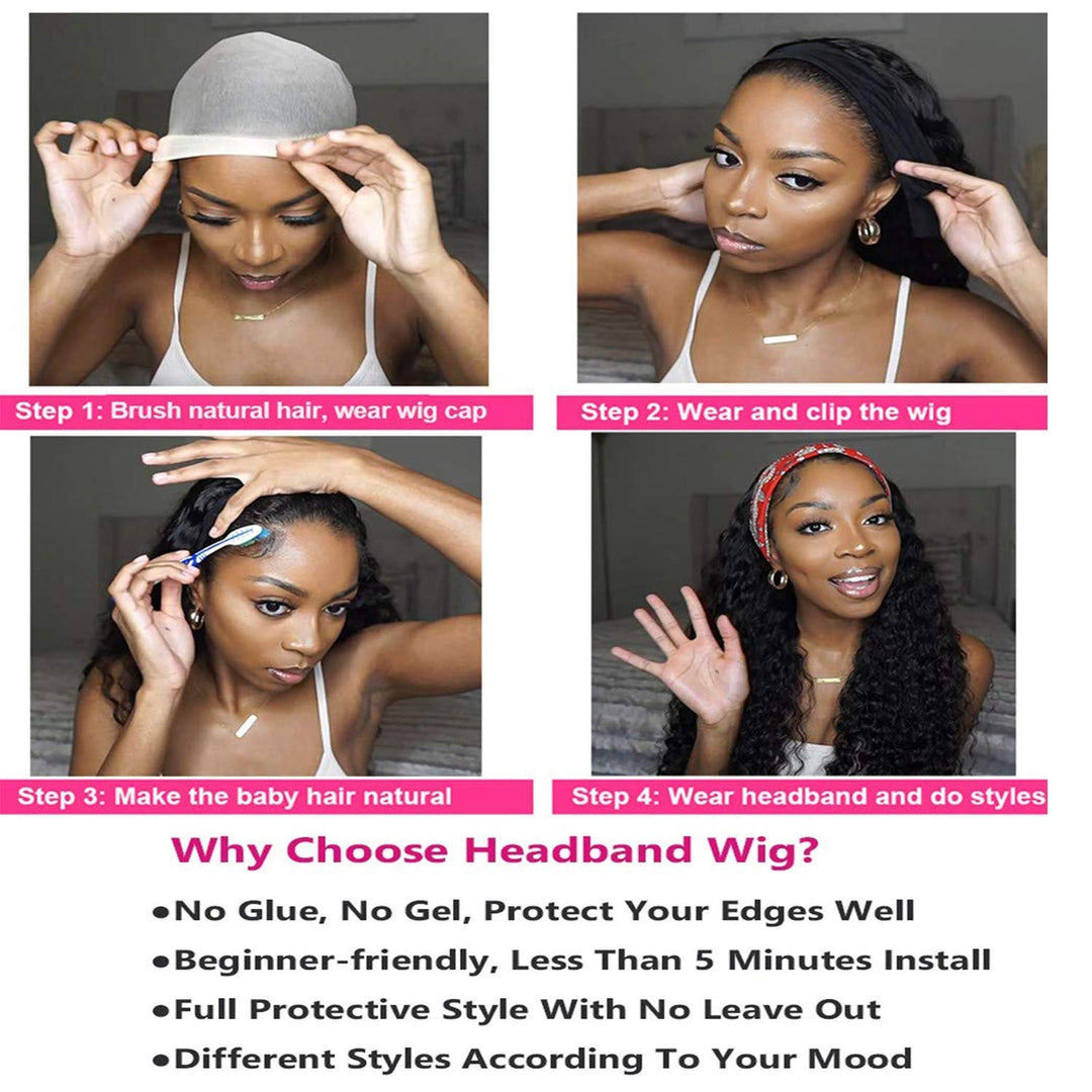 Headband Wig Human Hair Deep Wave Machine Made Wigs