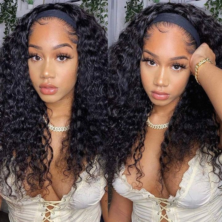Headband Wig Human Hair Deep Wave Machine Made Wigs