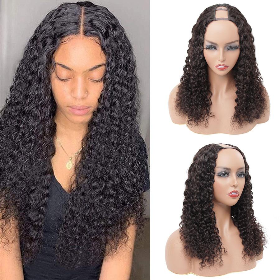 U Part Wigs Human Hair Wigs for Women Brazilian Water Wave Remy Human Hair Glueless Full Head Clip in Half Wig U Shape Wig - ORIGINAL QUEEN HAIR