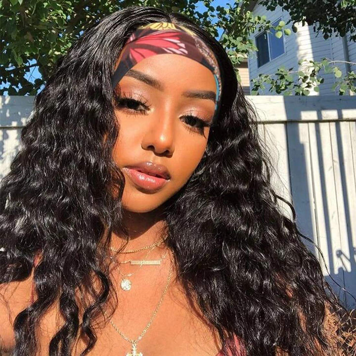 Headband Wig Human Hair Deep Wave Machine Made Wigs