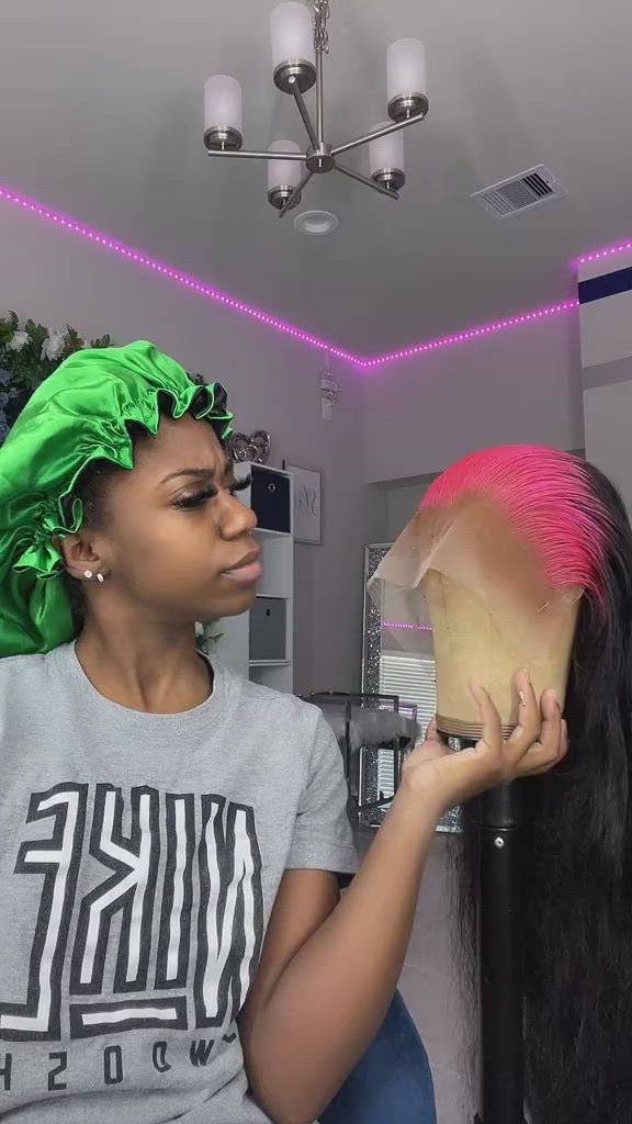 Pink/ Blue/ Green/ Red Roots Mix Black Ombre Color Body Wave13x4 Lace Front Wig Ombre Human Hair