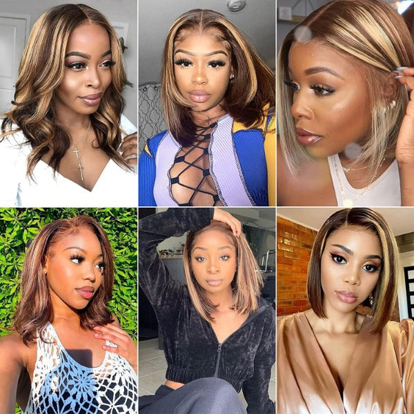 Highlight 4/27 Color & 99J Color Bob Wigs Human Virgin Hair