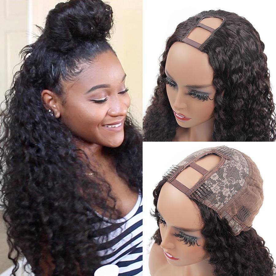 U Part Wigs Human Hair Wigs for Women Brazilian Water Wave Remy Human Hair Glueless Full Head Clip in Half Wig U Shape Wig - ORIGINAL QUEEN HAIR