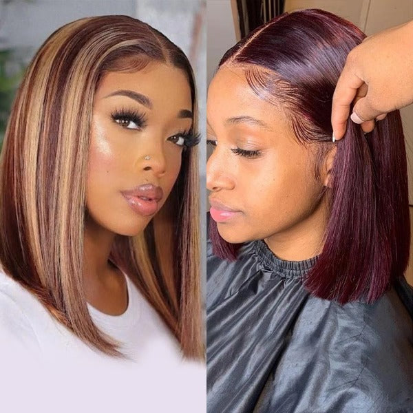 Highlight 4/27 Color & 99J Color Bob Wigs Human Virgin Hair