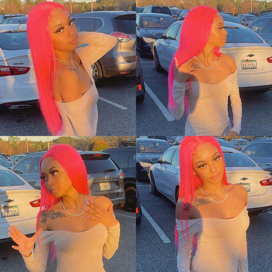 Blue & Pink & Purple Colored Human Hair Wigs Pre-Plucked